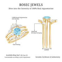 Real Aquamarine Designer Trio Wedding Ring Set with Diamond