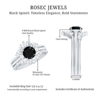 Vintage Looking Black Spinel 3 Piece Bridal Ring Set with Moissanite