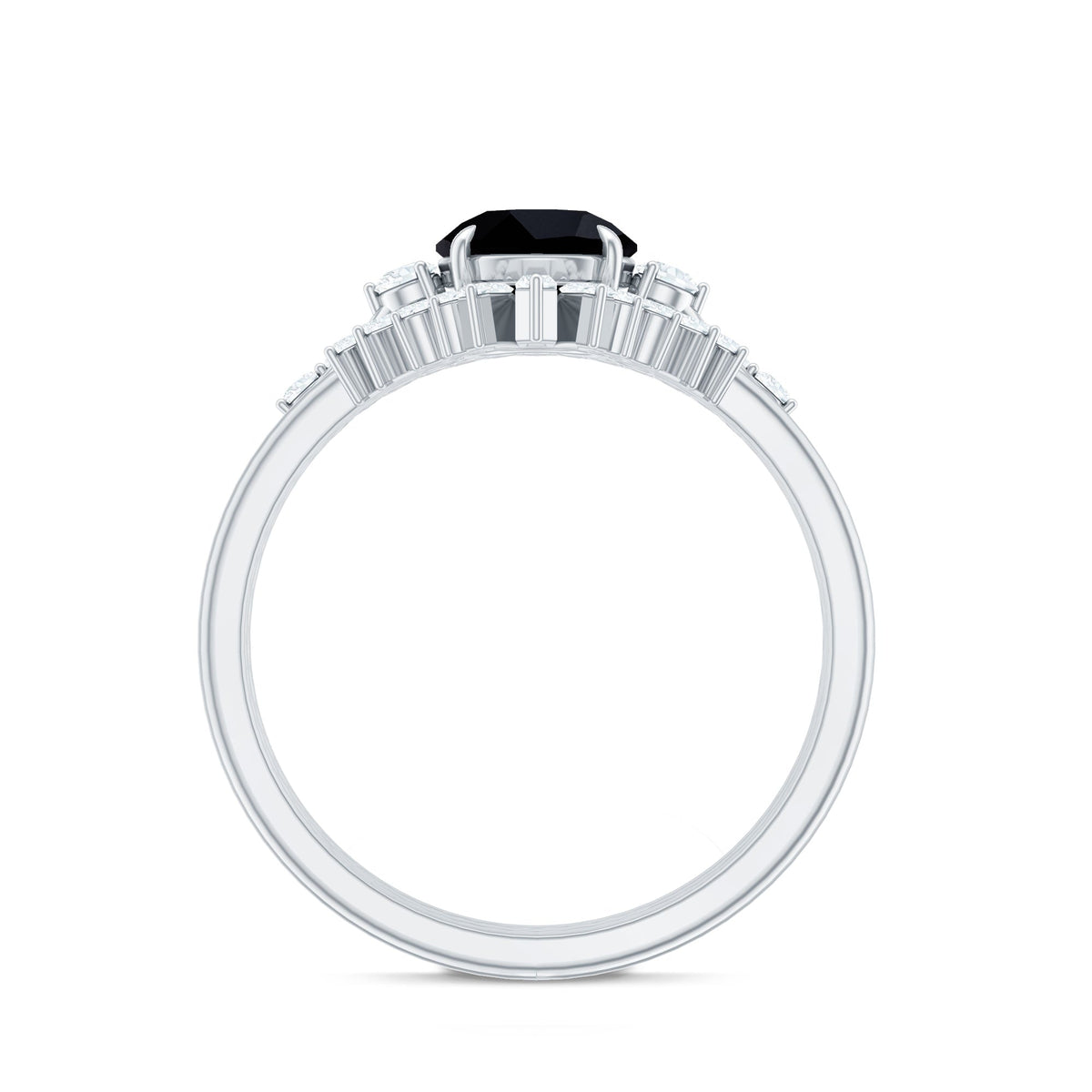 Vintage Looking Black Spinel 3 Piece Bridal Ring Set with Moissanite