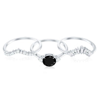 Vintage Looking Black Spinel 3 Piece Bridal Ring Set with Moissanite