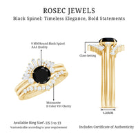 Vintage Looking Black Spinel 3 Piece Bridal Ring Set with Moissanite