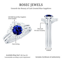 Certified Lab Grown Blue Sapphire 3 Piece Bridal Ring Set with Diamond