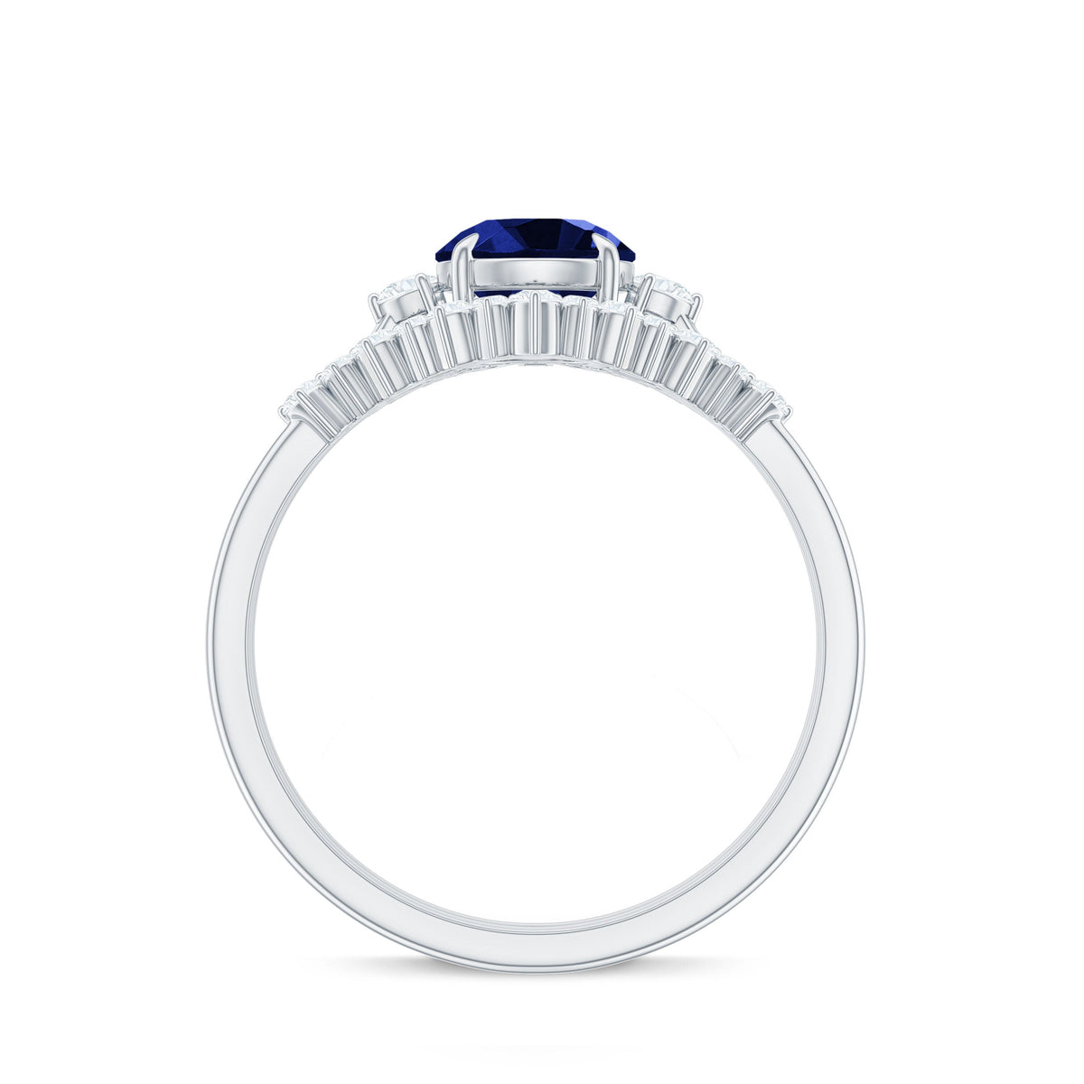 Certified Lab Grown Blue Sapphire 3 Piece Bridal Ring Set with Diamond
