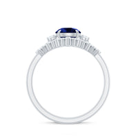 Certified Lab Grown Blue Sapphire 3 Piece Bridal Ring Set with Diamond