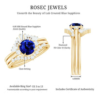 Certified Lab Grown Blue Sapphire 3 Piece Bridal Ring Set with Diamond
