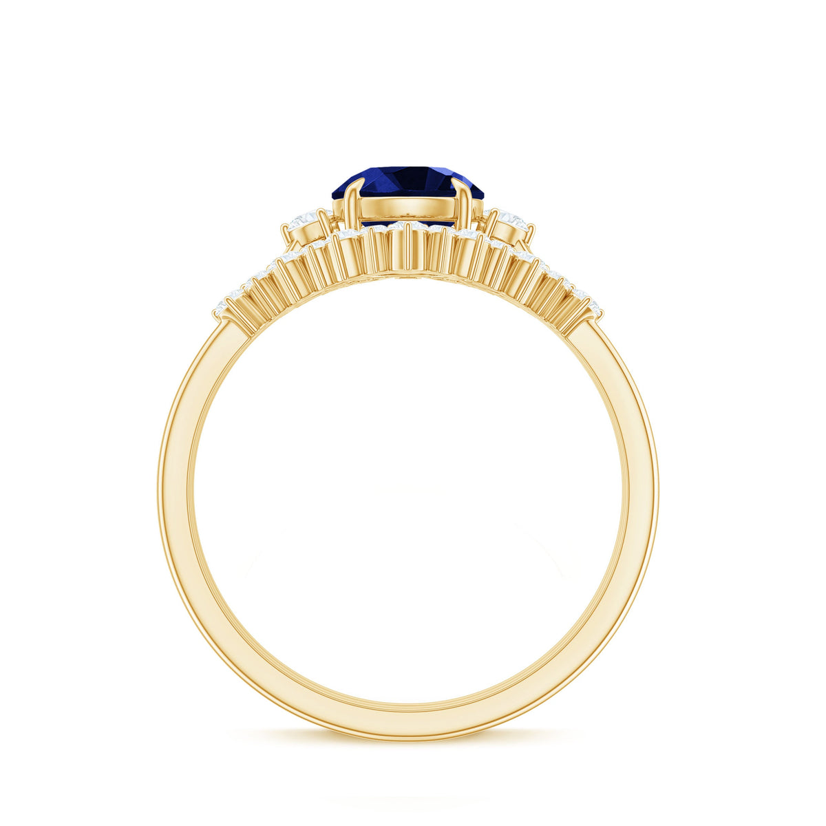 Certified Lab Grown Blue Sapphire 3 Piece Bridal Ring Set with Diamond