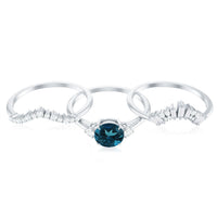Vintage Inspired London Blue Topaz and Diamond Trio Wedding Ring Set