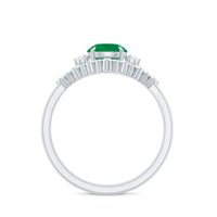 Vintage Inspired Emerald Diamond Wedding Bridal Ring Set of 3