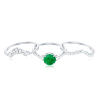 Vintage Inspired Emerald Diamond Wedding Bridal Ring Set of 3