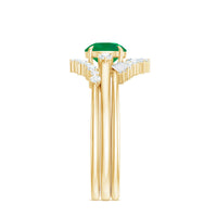 Vintage Inspired Emerald Diamond Wedding Bridal Ring Set of 3