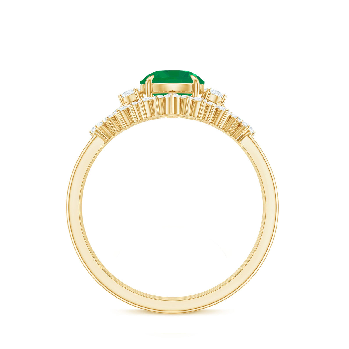 Vintage Inspired Emerald Diamond Wedding Bridal Ring Set of 3