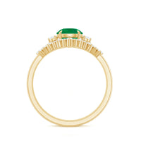 Vintage Inspired Emerald Diamond Wedding Bridal Ring Set of 3