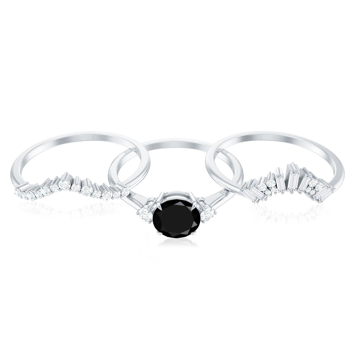 Certified 2 Carat Lab Grown Black and White Diamond 3 Piece Bridal Ring Set