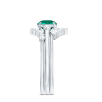 Vintage Inspired Lab Grown Emerald Diamond Wedding Bridal Ring Set of 3