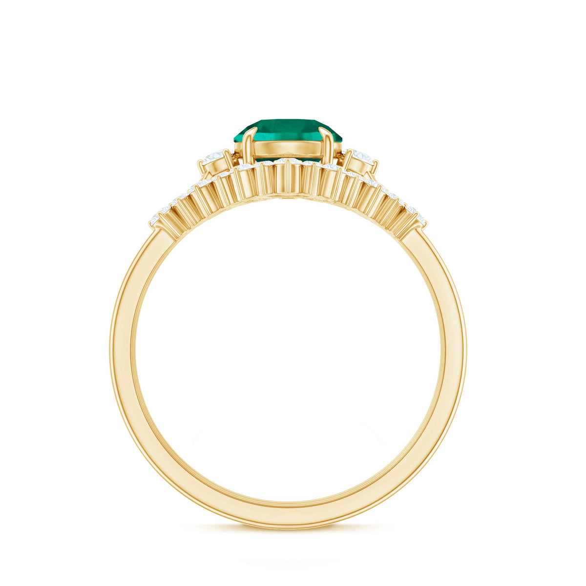 Vintage Inspired Lab Grown Emerald Diamond Wedding Bridal Ring Set of 3