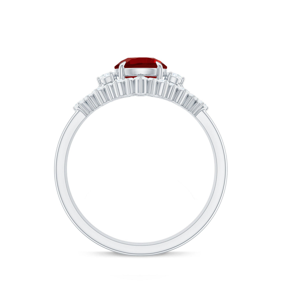 Vintage Inspired Lab Ruby and Diamond Trio Wedding Ring Set