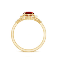Vintage Inspired Lab Ruby and Diamond Trio Wedding Ring Set
