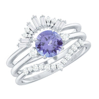 Vintage Style Tanzanite 3 Piece Bridal Ring Set with Diamond Enhancers