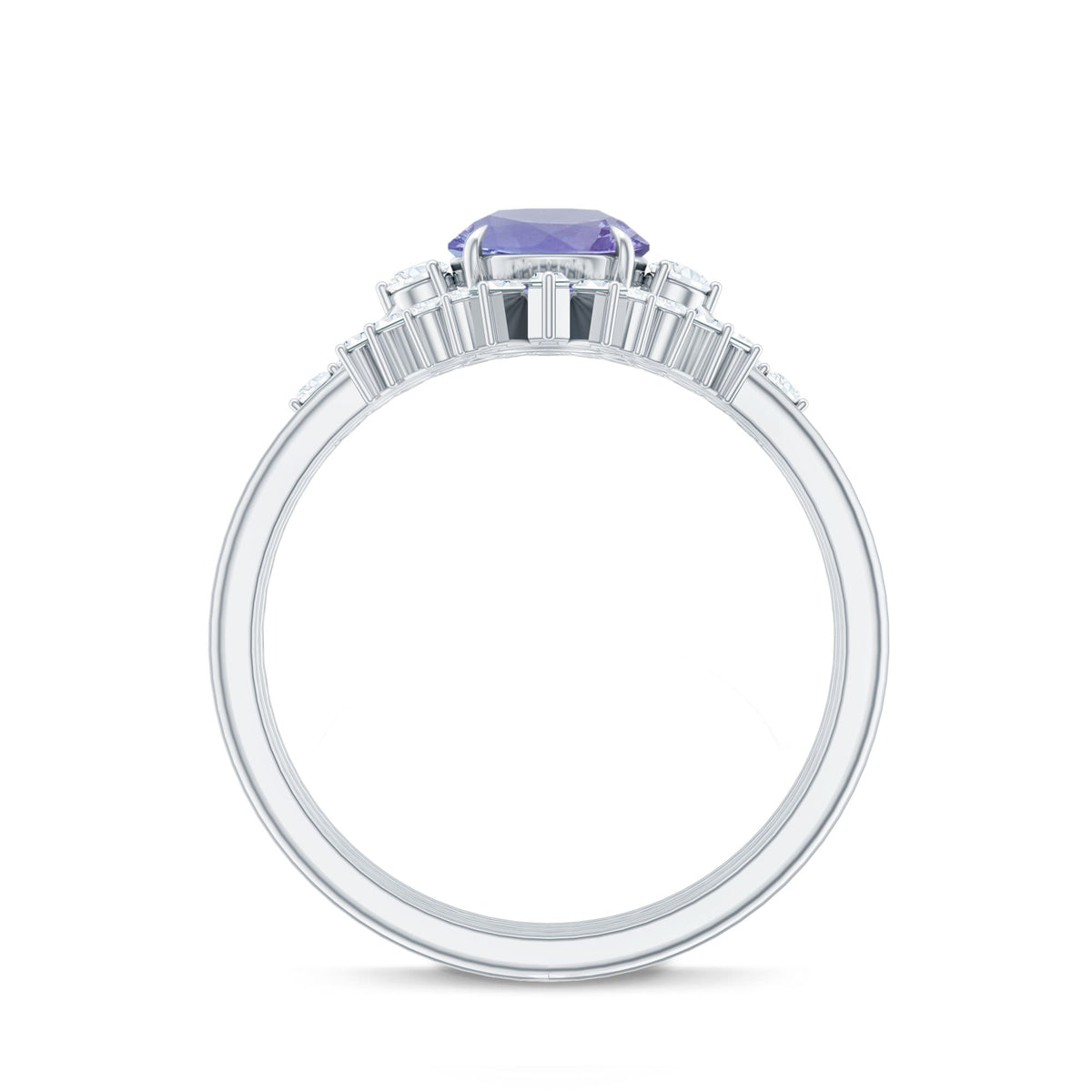 Vintage Style Tanzanite 3 Piece Bridal Ring Set with Diamond Enhancers