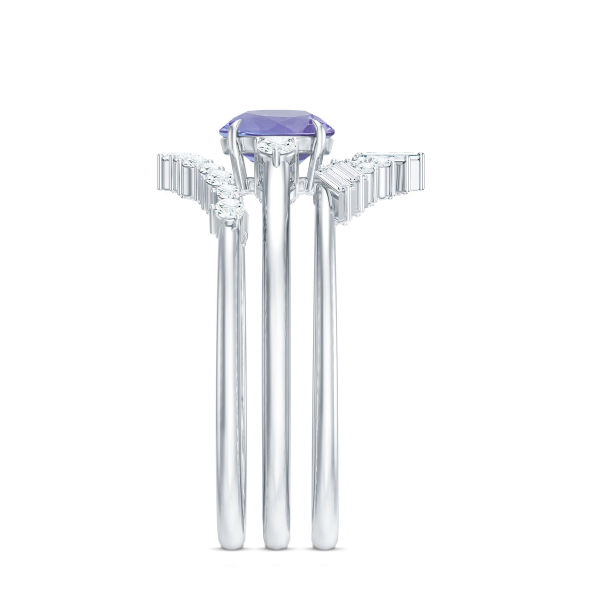 Vintage Style Tanzanite 3 Piece Bridal Ring Set with Diamond Enhancers