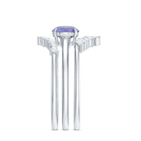 Vintage Style Tanzanite 3 Piece Bridal Ring Set with Diamond Enhancers