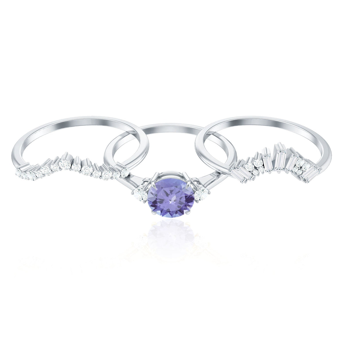 Vintage Style Tanzanite 3 Piece Bridal Ring Set with Diamond Enhancers
