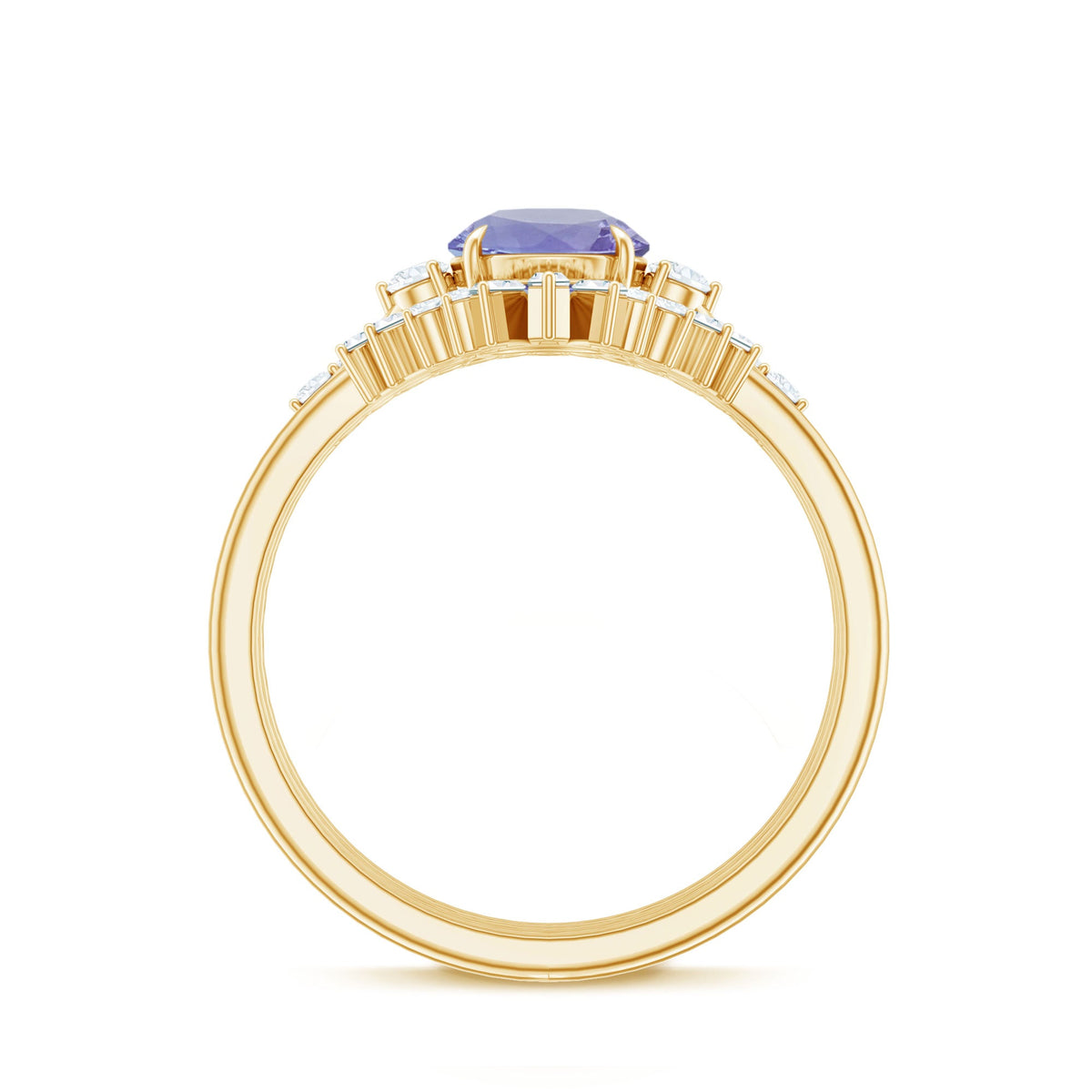 Vintage Style Tanzanite 3 Piece Bridal Ring Set with Diamond Enhancers