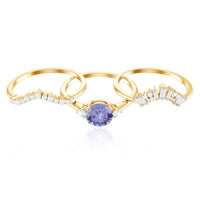 Vintage Style Tanzanite 3 Piece Bridal Ring Set with Diamond Enhancers