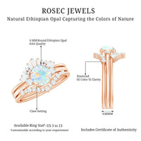 0.8 Carat Natural Ethiopian Rainbow Opal Diamond Wedding Bridal Ring Set of 3