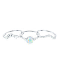0.8 Carat Natural Ethiopian Rainbow Opal Diamond Wedding Bridal Ring Set of 3