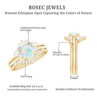 0.8 Carat Natural Ethiopian Rainbow Opal Diamond Wedding Bridal Ring Set of 3