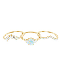0.8 Carat Natural Ethiopian Rainbow Opal Diamond Wedding Bridal Ring Set of 3