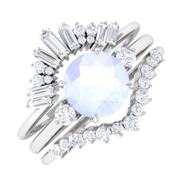 Round Moonstone Designer Trio Wedding Ring Set with Diamond