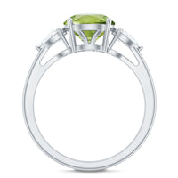 Certified Real 2 Carat Peridot Three Stone Engagement Ring with Moissanite
