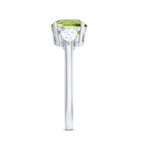 Certified Real 2 Carat Peridot Three Stone Engagement Ring with Moissanite