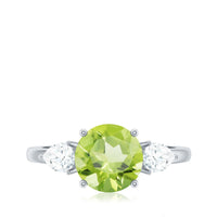 Certified Real 2 Carat Peridot Three Stone Engagement Ring with Moissanite