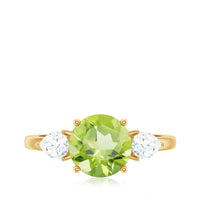Certified Real 2 Carat Peridot Three Stone Engagement Ring with Moissanite