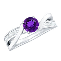 Real amethyst engagement ring with diamond infinity shank from Rosec Jewels, showcasing a purple amethyst gemstone and sparkling diamond accents.