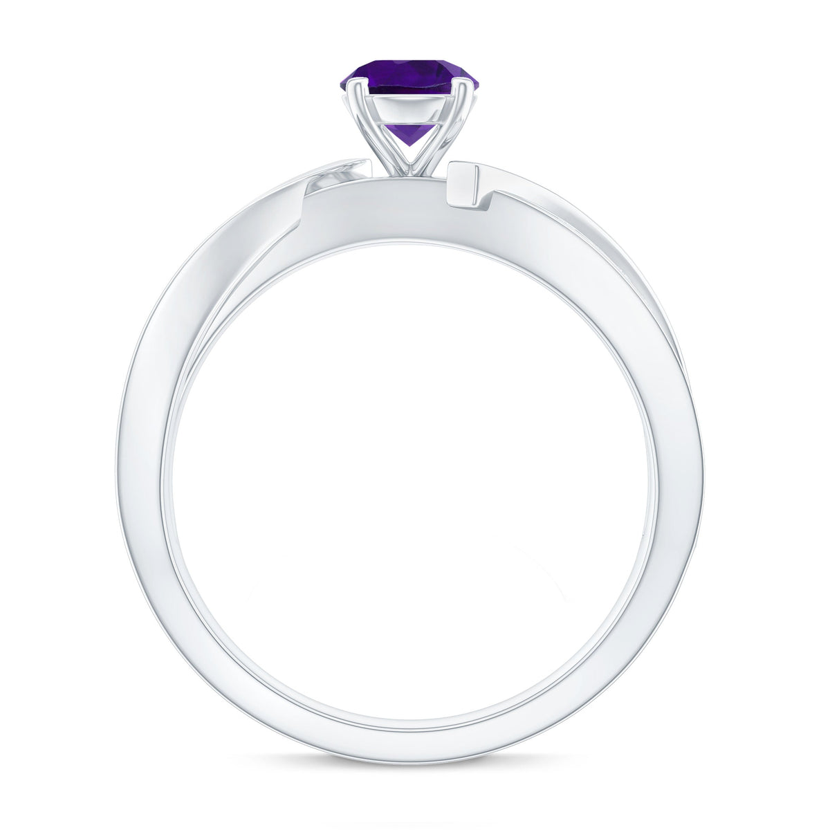 Real Amethyst engagement ring with diamond infinity shank from Rosec Jewels, showcasing a purple amethyst gemstone and sparkling diamond accents.