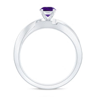 Real Amethyst engagement ring with diamond infinity shank from Rosec Jewels, showcasing a purple amethyst gemstone and sparkling diamond accents.