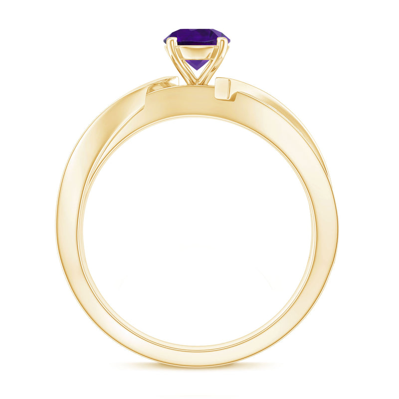 Real amethyst engagement ring with diamond infinity shank from Rosec Jewels, showcasing a purple gemstone and sparkling diamond accents.
