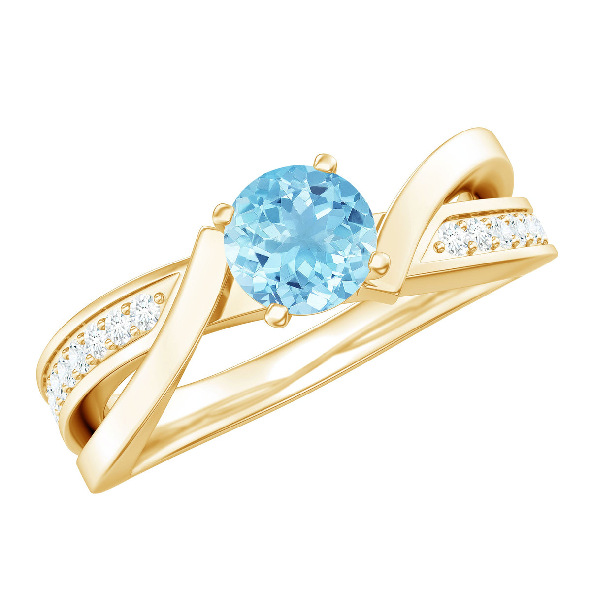 Natural 0.8 carat aquamarine and diamond infinity engagement ring by Rosec Jewels, showcasing a detailed close-up of the ring's design.