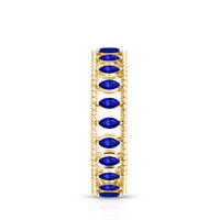 Marquise Cut Created Blue Sapphire Eternity Band with Beaded Detailing
