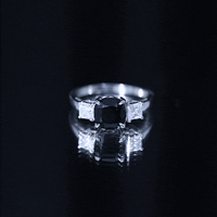 Cushion Cut Black Spinel Solitaire Engagement Ring with Moissanite