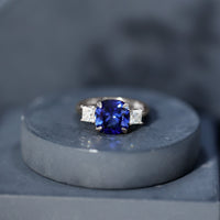 Certified 5.98 Carat Lab Grown Blue Sapphire Big Engagement Ring with Moissanite