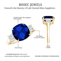 Certified 5.98 Carat Lab Grown Blue Sapphire Big Engagement Ring with Moissanite