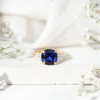 Certified 5.98 Carat Lab Grown Blue Sapphire Big Engagement Ring with Moissanite