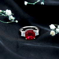 Lab Created Ruby Cushion Engagement Ring with Moissanite