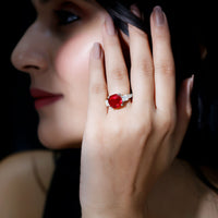Lab Created Ruby Cushion Engagement Ring with Moissanite