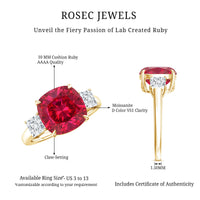 Lab Created Ruby Cushion Engagement Ring with Moissanite